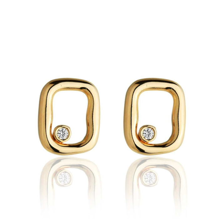 Conjunto Brinco e Colar Geométrico com Cristal– Banhado a Ouro 18k