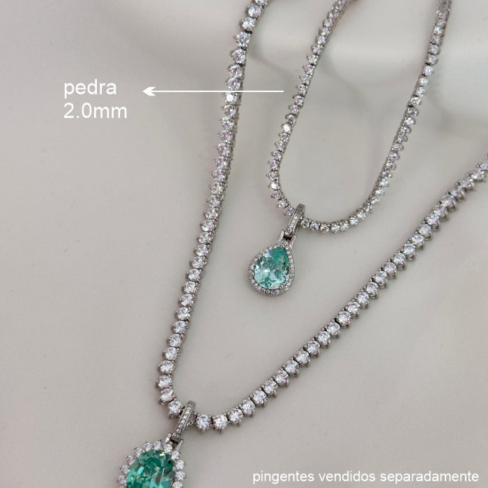COLAR RIVIERA RÓDIO COM ZIRCÔNIA 2MM TRANSPARENTE 45 CM