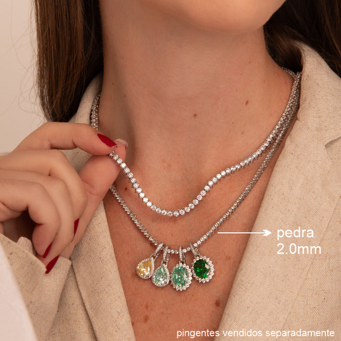 COLAR RIVIERA RÓDIO COM ZIRCÔNIA 2MM TRANSPARENTE 45 CM