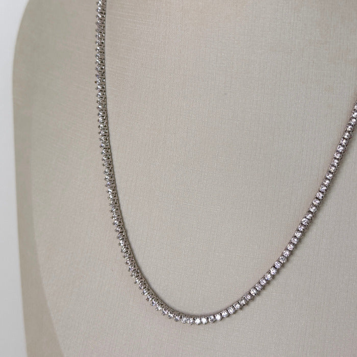 COLAR RIVIERA RÓDIO COM ZIRCÔNIA 2MM TRANSPARENTE 45 CM