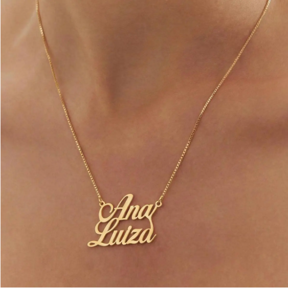COLAR DOURADO  PERSONALIZADA NOME COM ATÉ 9 LETRAS 45 CM