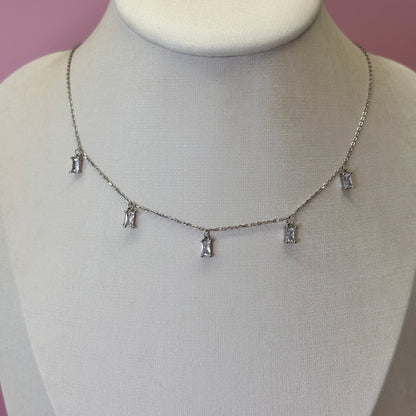 Colar ródio com pontos de luz em zircônia