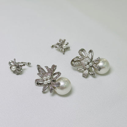 Brinco em ródio, cravejado, com pérolas e pircing (Graciosa)