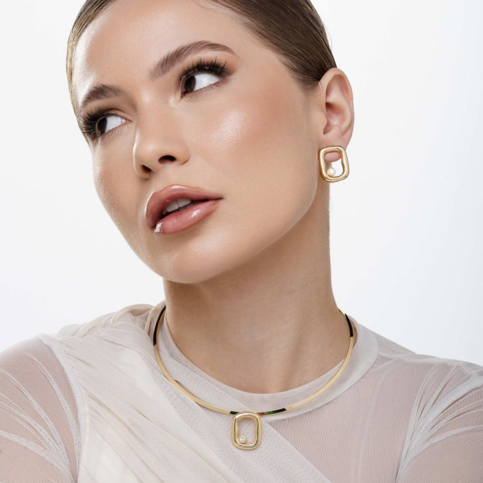 Conjunto Brinco e Colar Geométrico com Cristal– Banhado a Ouro 18k