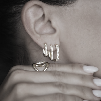 Brinco Triplo Cravejado Ródio