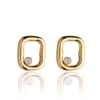 Conjunto Brinco e Colar Geométrico com Cristal– Banhado a Ouro 18k