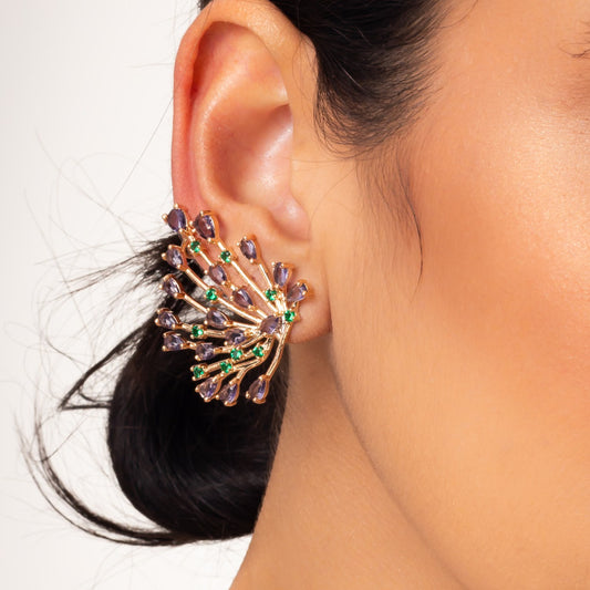 BRINCO LEAVE EARCUFF PAVÃO LAVANDA E ESMERALDA