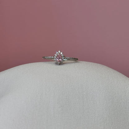 Anel prata 925 solitario cravejado pedra quartzo rosa gota