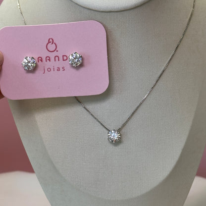 Brinco ródio ponto de luz, pedras Moissanite