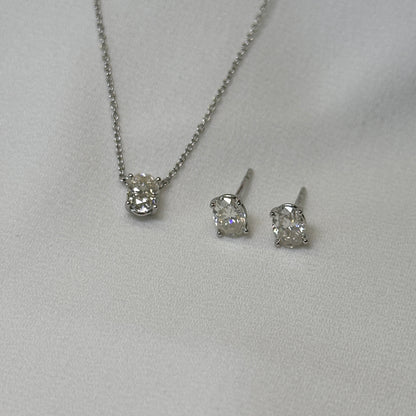 Colar prata 925 ponto de luz oval com  pedra Moissanite