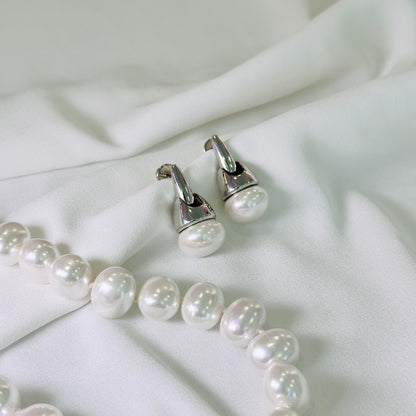 Brinco ródio pendant perola classico