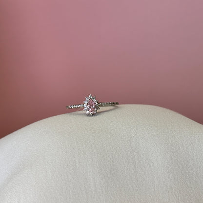 Anel prata 925 solitario cravejado pedra quartzo rosa gota