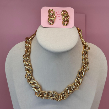 Conjunto Elo Entrelaçado Brinco e colar dourado