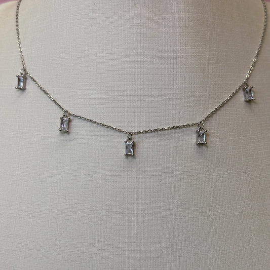 Colar ródio com pontos de luz em zircônia