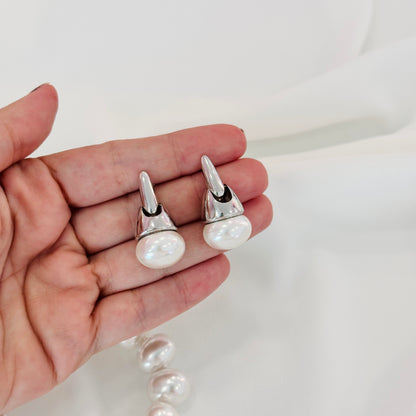 Brinco ródio pendant perola classico