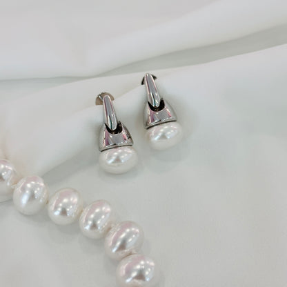 Brinco ródio pendant perola classico