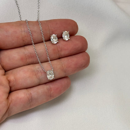 Colar prata 925 ponto de luz oval com  pedra Moissanite