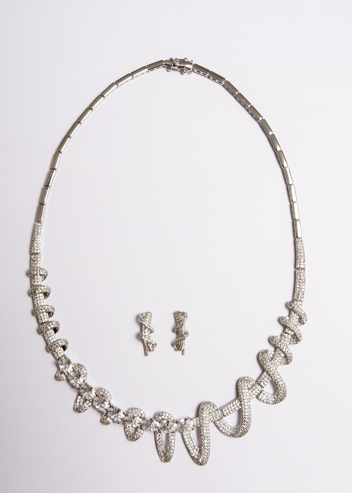 Conjunto Legado de Luz - Conjunto Colar e Brincos Ródio Cravejado – Design Orgânico Luxo