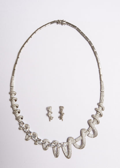 Conjunto Legado de Luz - Conjunto Colar e Brincos Ródio Cravejado – Design Orgânico Luxo