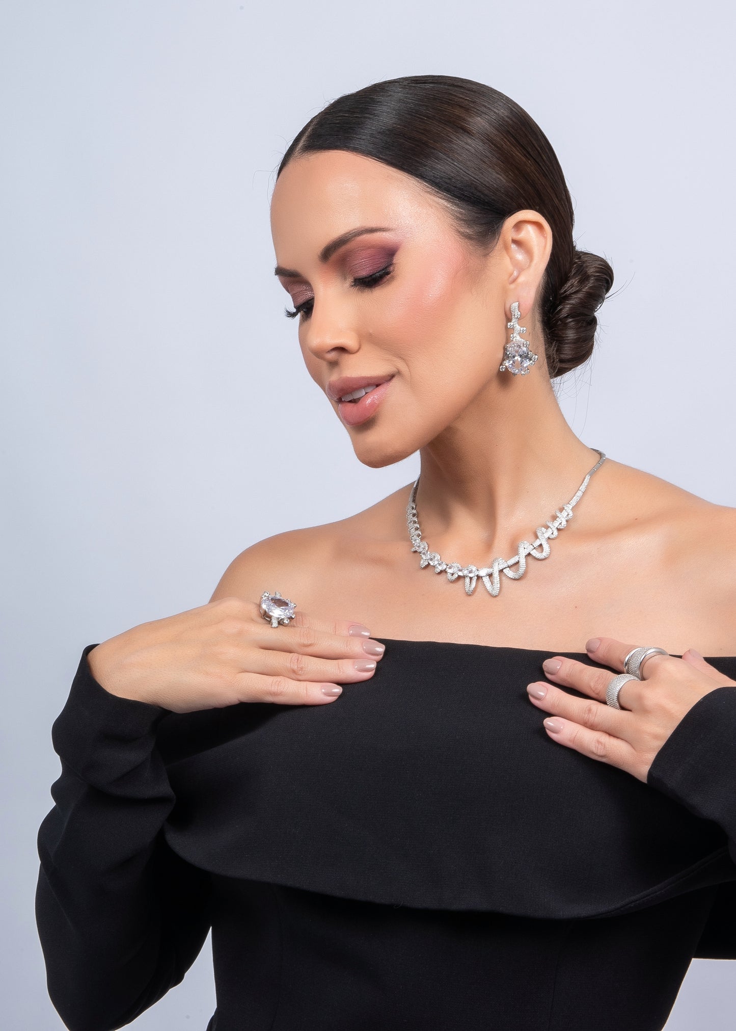 Conjunto Legado de Luz - Conjunto Colar e Brincos Ródio Cravejado – Design Orgânico Luxo