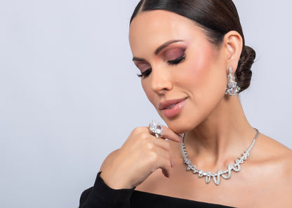 Conjunto Legado de Luz - Conjunto Colar e Brincos Ródio Cravejado – Design Orgânico Luxo