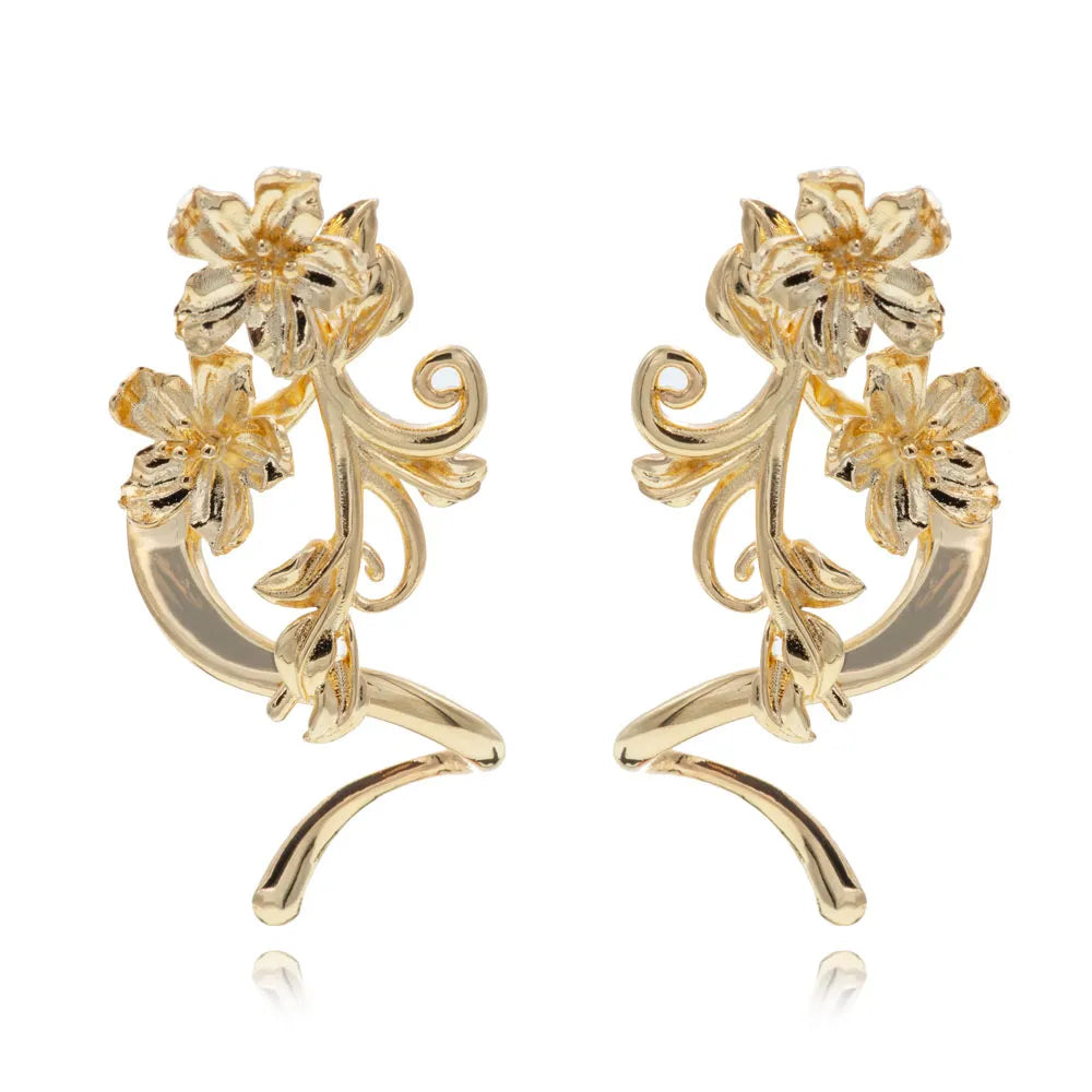 Brinco Floral com Ramos Banhado a Ouro 18K