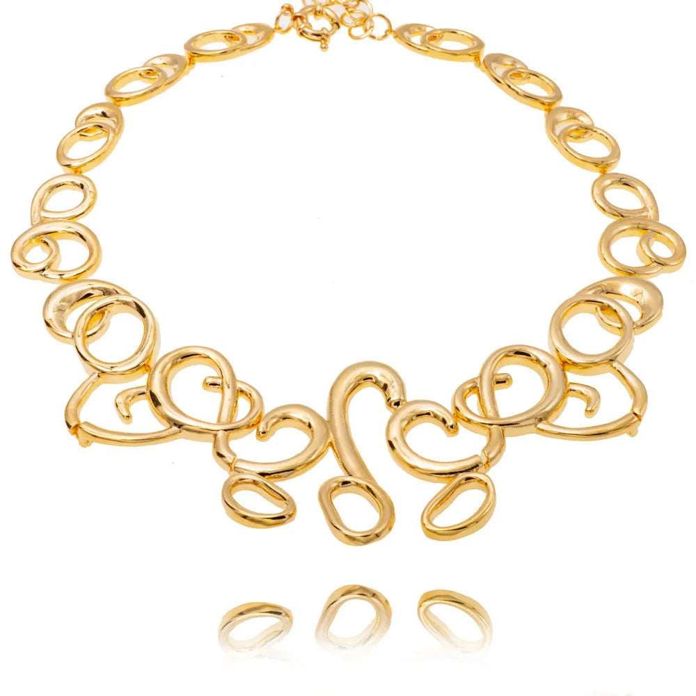 Colar e Brinco Enrrole Feminino Dourado