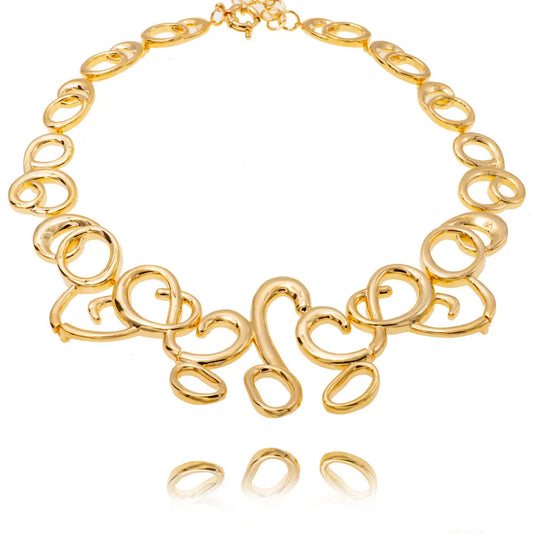 Colar e Brinco Enrrole Feminino Dourado