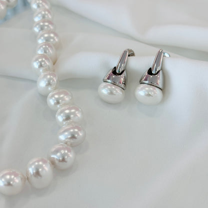 Brinco ródio pendant perola classico