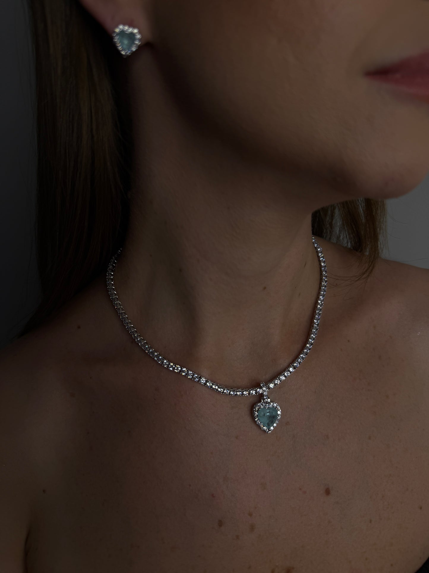 Conjunto Riviera com Turmalina Coração – Banho de Ródio Branco