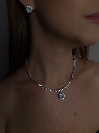 Conjunto Riviera com Turmalina Coração – Banho de Ródio Branco