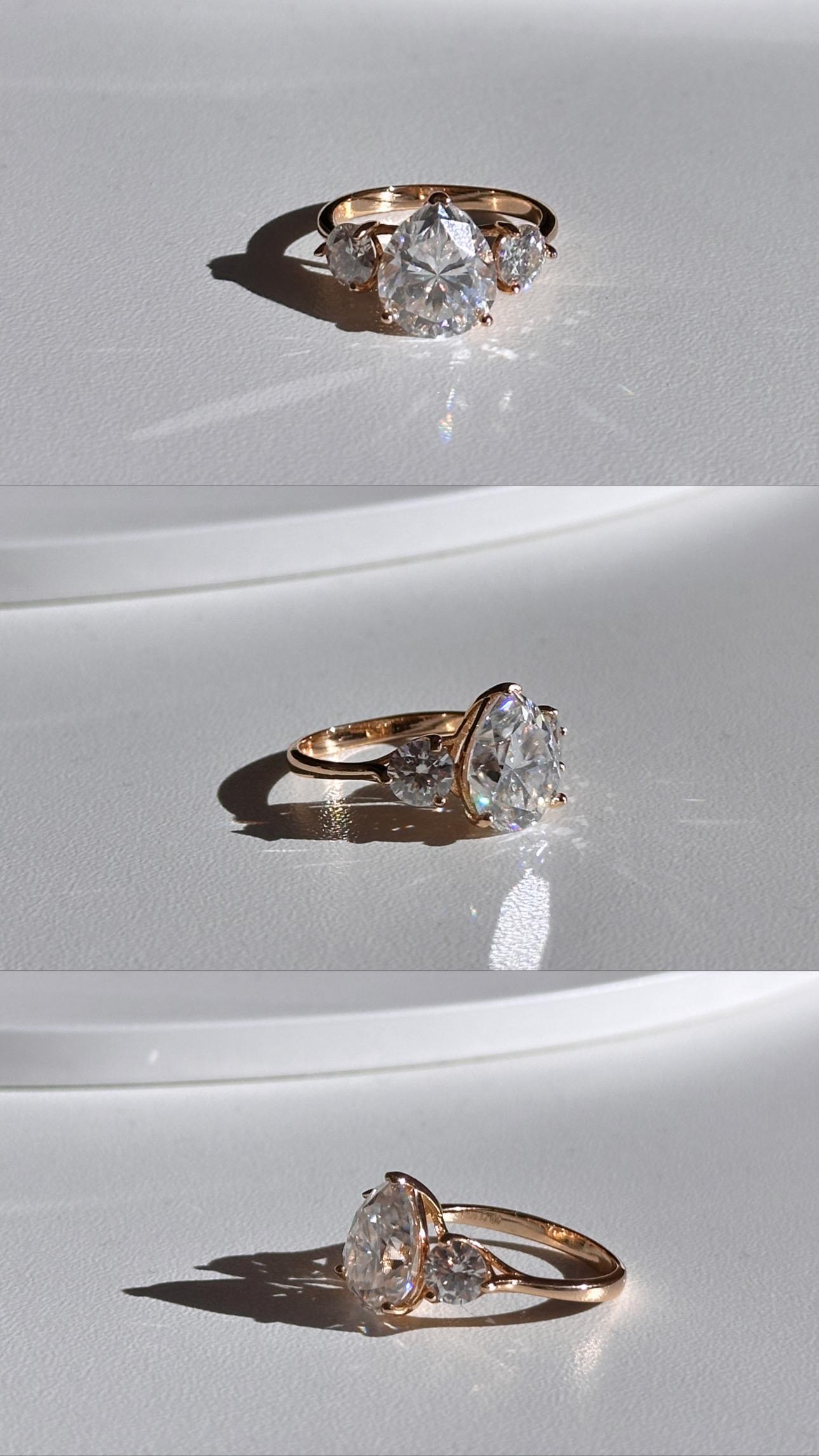 Anel de Solitário Princesa em Ouro 18K Gota Moissanite