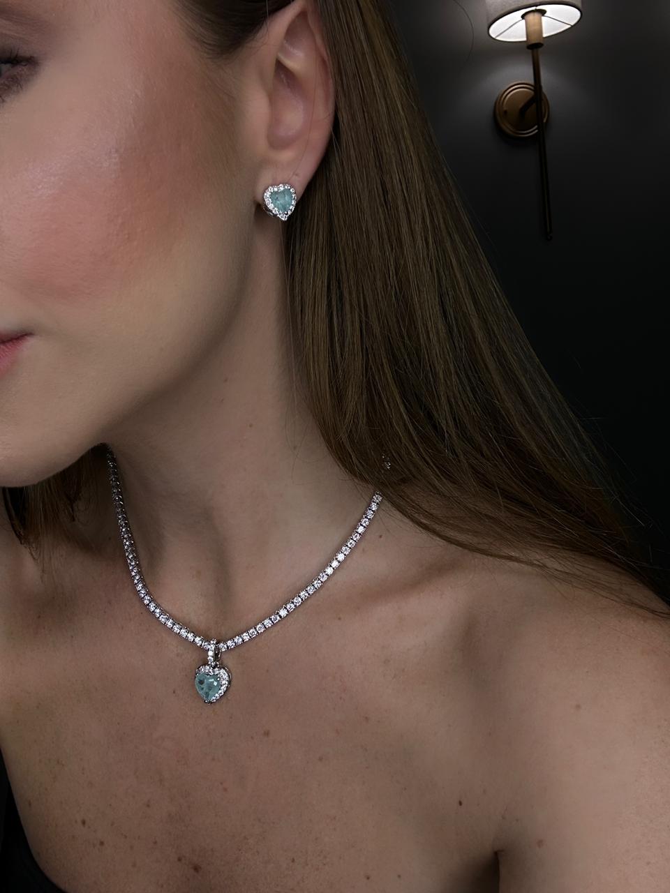 Conjunto Riviera com Turmalina Coração – Banho de Ródio Branco