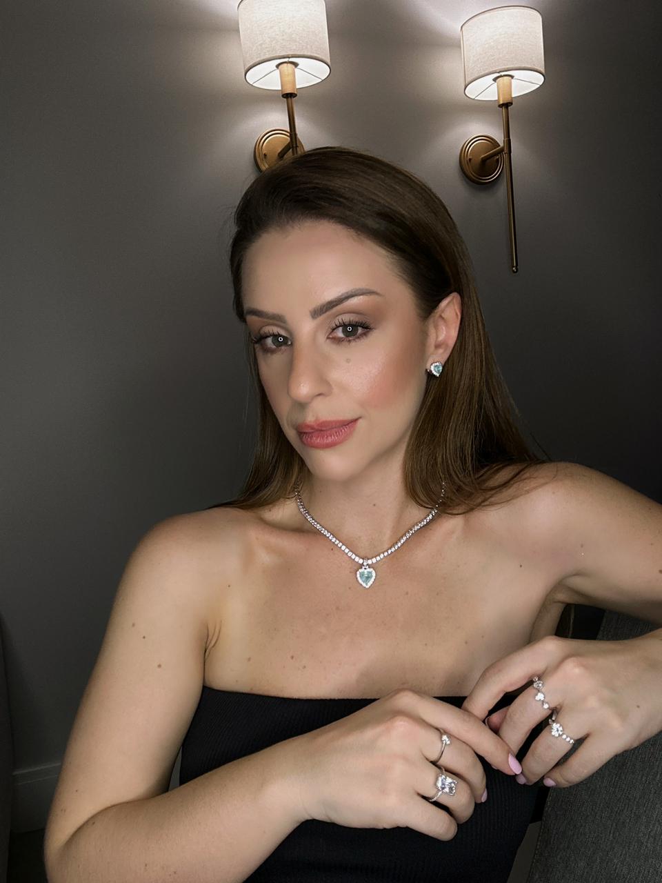 Conjunto Riviera com Turmalina Coração – Banho de Ródio Branco