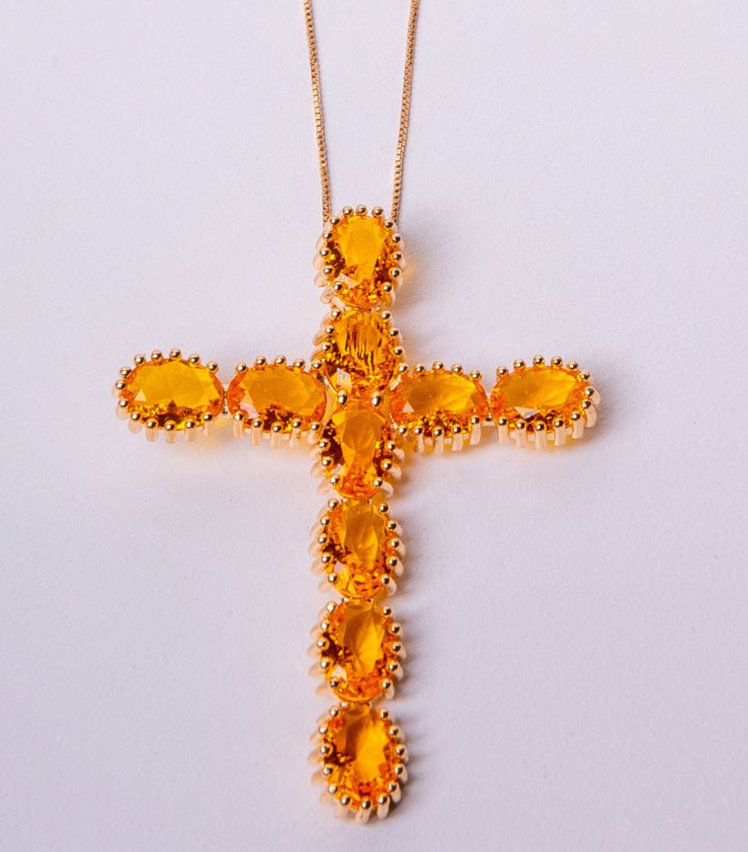 Colar crucifixo cruz de pedra