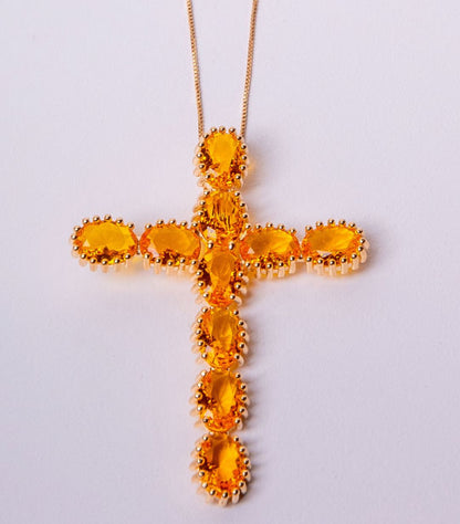 Colar crucifixo cruz de pedra