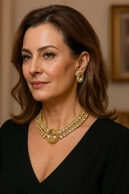 Conjunto citrino Imperial Thamires dourado pedra fusion