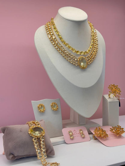 Conjunto citrino Imperial Thamires dourado pedra fusion