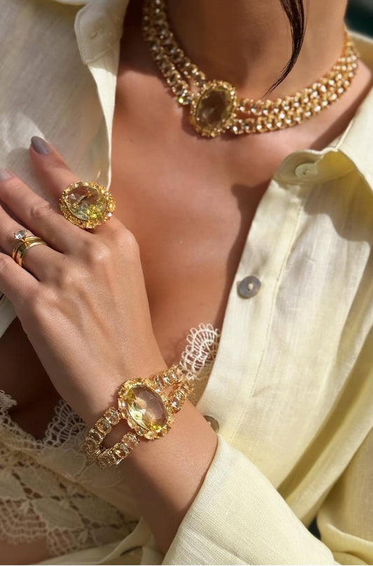 Pulseira citrino Imperial Thamires dourado pedra fusion