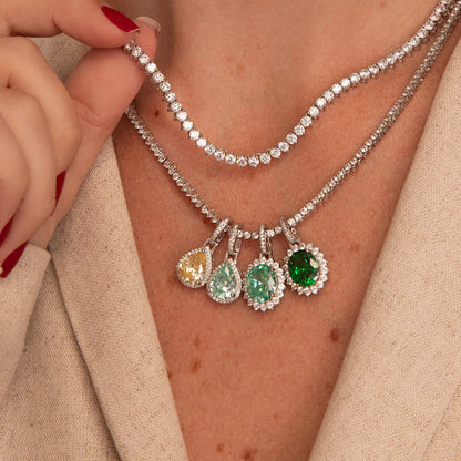 PINGENTE ESMERALDA OVAL PRATA 925 CRAVEJADO