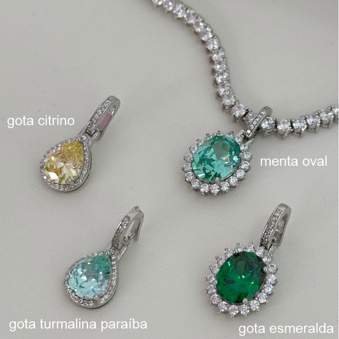 PINGENTE CITRINO GOTA PRATA 925 CRAVEJADO