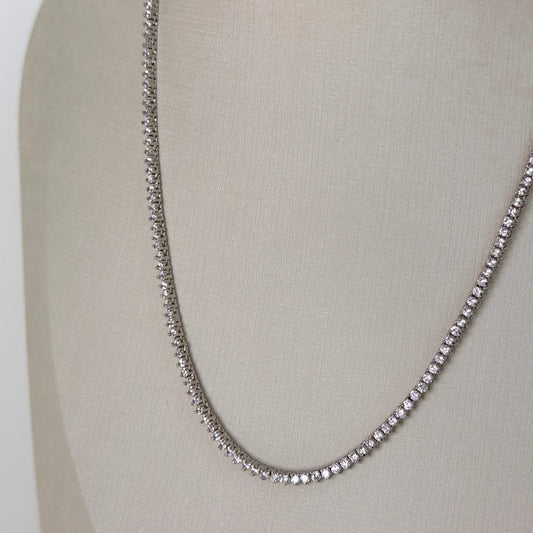 COLAR RIVIERA RÓDIO COM ZIRCÔNIA 2MM TRANSPARENTE 45 CM